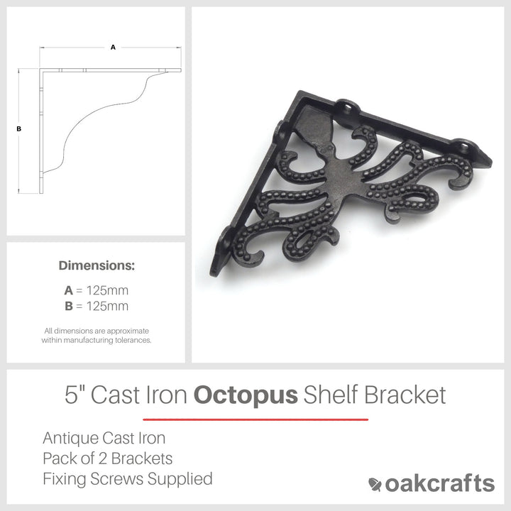 A Pair of Antique Cast Iron Octopus Shelf Brackets - 125mm x 125mm