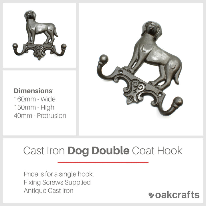 Antique Cast Iron Dog Design Twin Coat Hook