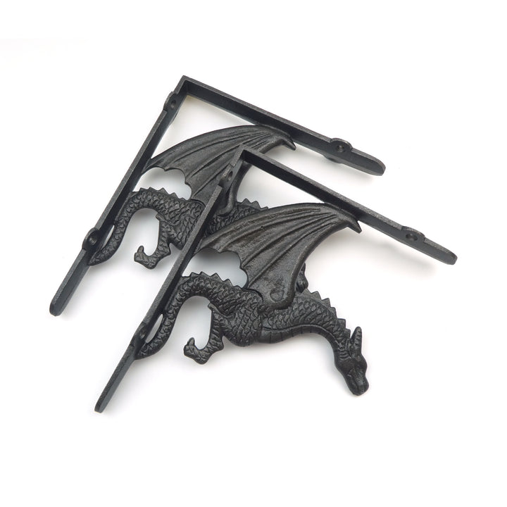 Pair of Antique Cast Iron Winged Dragon Shelf Brackets