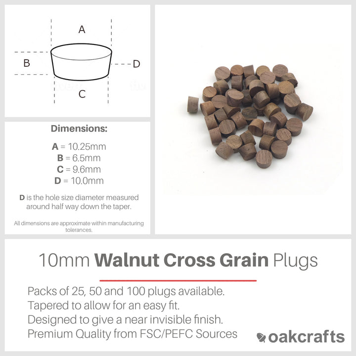 10mm Walnut Flat Head Cross Grain Plug