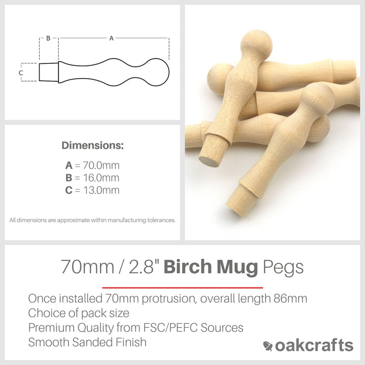 2.8" Birch Mug Peg with Tenon