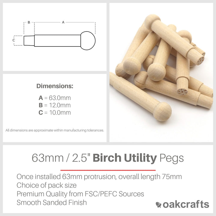 2.5" Birch Utility Peg with Tenon