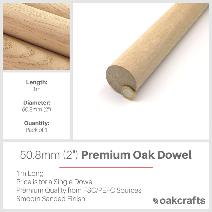 1m Long Premium Quality Oak Dowel