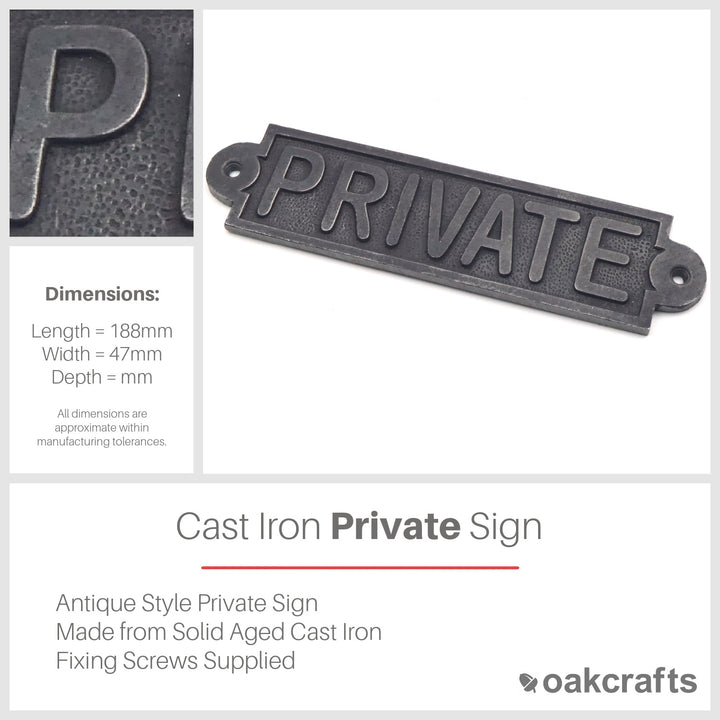 Oakcrafts Cast Iron Private Sign - 188mm x 47mm