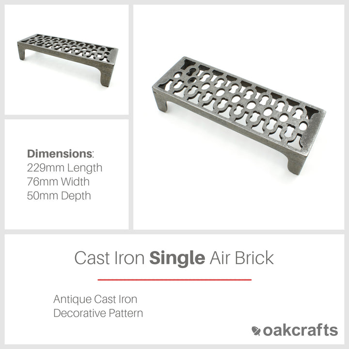 Antique Cast Iron Single Air Brick - 229mm x 76mm