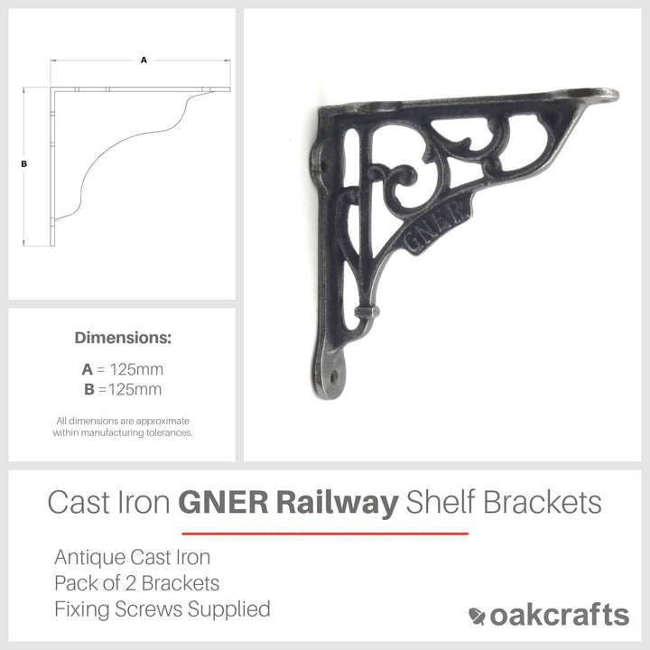 Pair of Antique Cast Iron 'GNER' Railway Victorian Style Shelf Brackets 