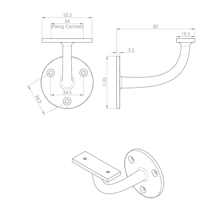 Alexander & Wilks Lacquered Polished Brass Handrail Bracket - AW750PBL