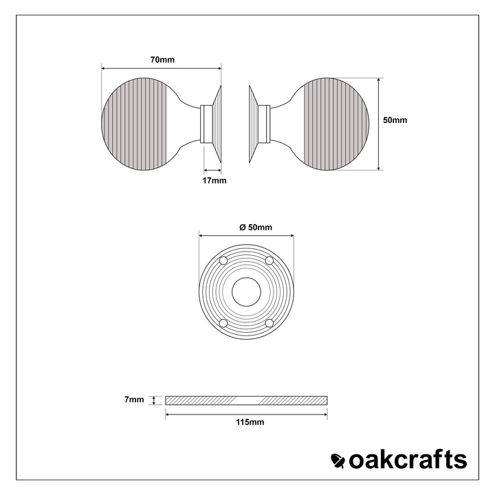 Door Knob Set Circular Rings Solid Brass 50mm