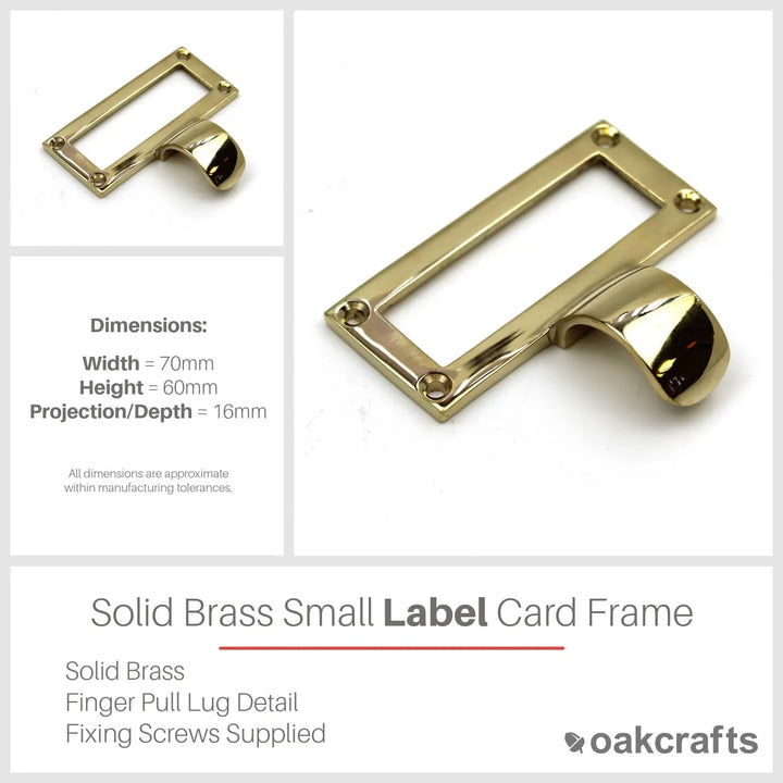 Solid Brass Label Card Frame - 70mm x 60mm | Elegant Organisation Tool ...