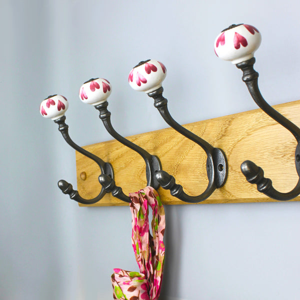 Hand Finished Pink Petal Ceramic Coat Hooks - Pack of 4