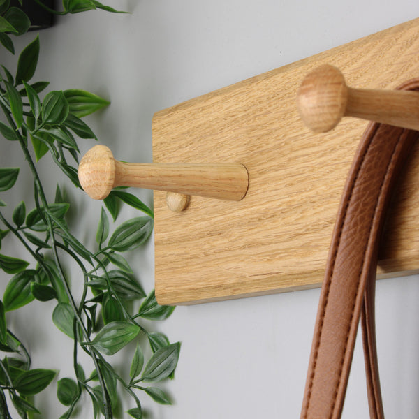 Handcrafted Solid Oak Coat Rack with Oak Shaker Pegs