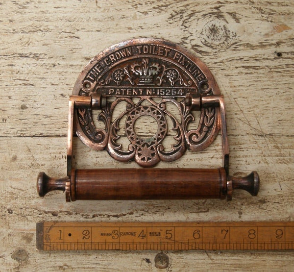 Cast Iron Toilet Roll Holder Crown Fixture In Antique Copper Finish 200mm