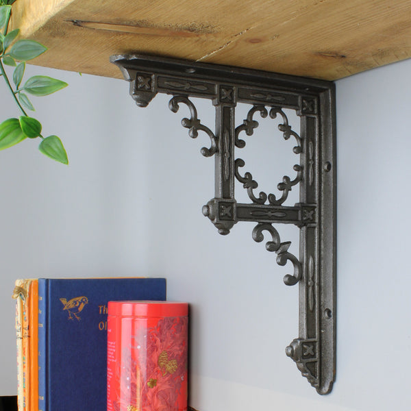 Pair of Antique Cast Iron Gothic Temple Shelf Brackets - 230mm x 170mm