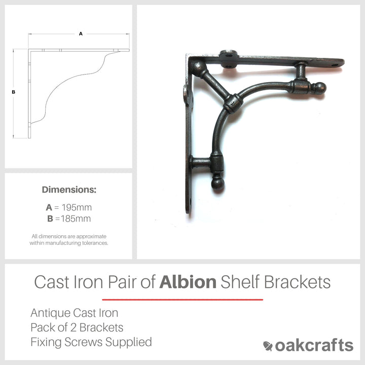 Pair of ALBION Antique Cast Iron Shelf Brackets - 195mm x 185mm