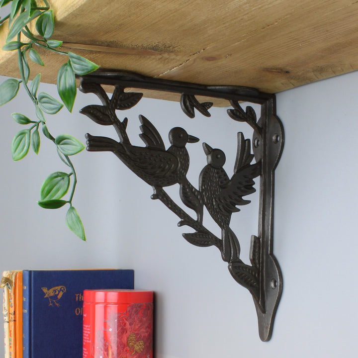 Pair of Antique Cast Iron Decorative 2 Bird Shelf Brackets - 180mm x 210mm