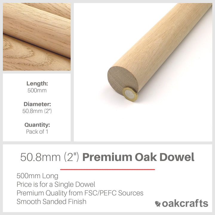 500mm Long Premium Quality European Oak Dowel