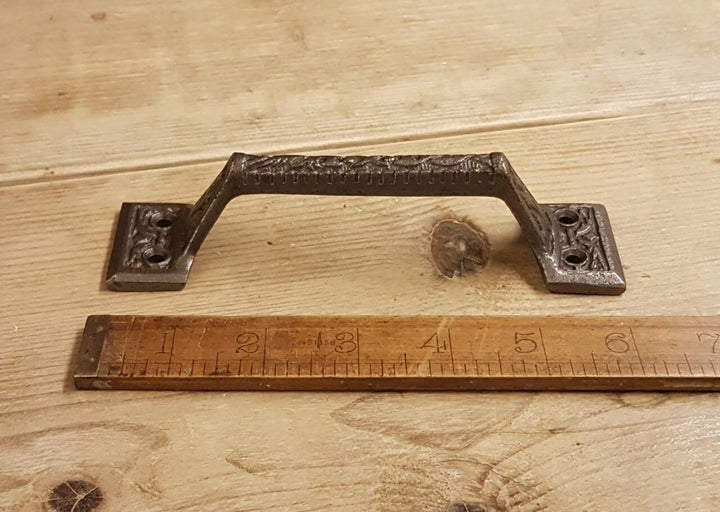 Square D Pull Handle Antique Cast Iron Aztec design 150mm