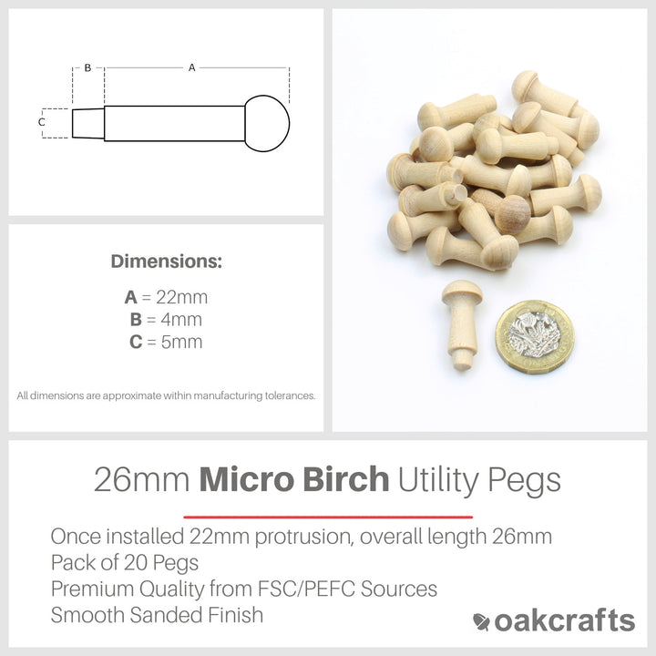 Birch Micro Shaker Peg 26mm - Pack of 20