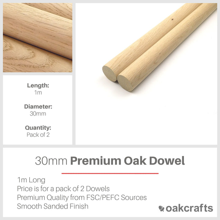 1m Long Premium Quality Oak Dowel