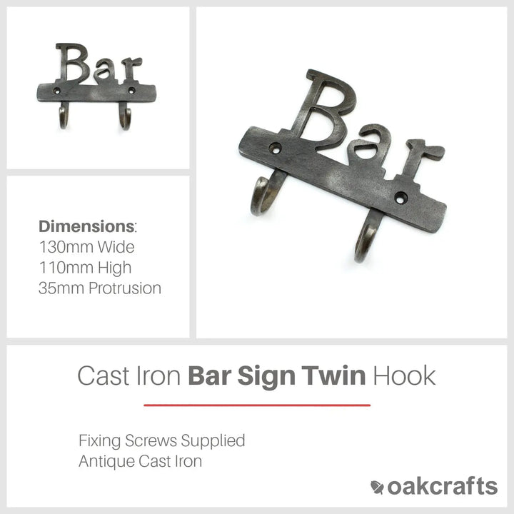 Antique Cast Iron Bar Sign with Twin Hooks - Oakcrafts