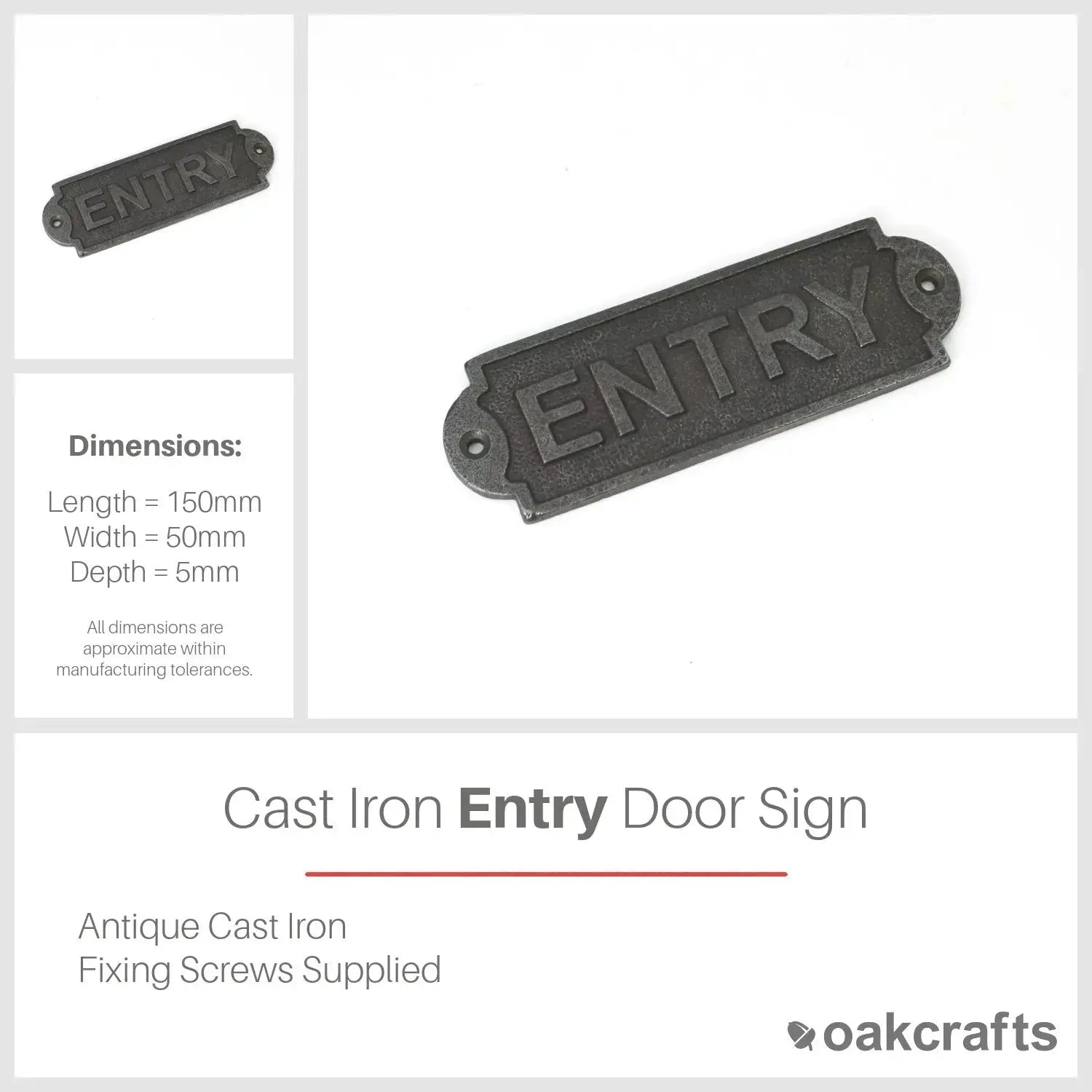 Door Plaque/Sign - Antique Cast Iron 150mm Entry Sign – Oakcrafts
