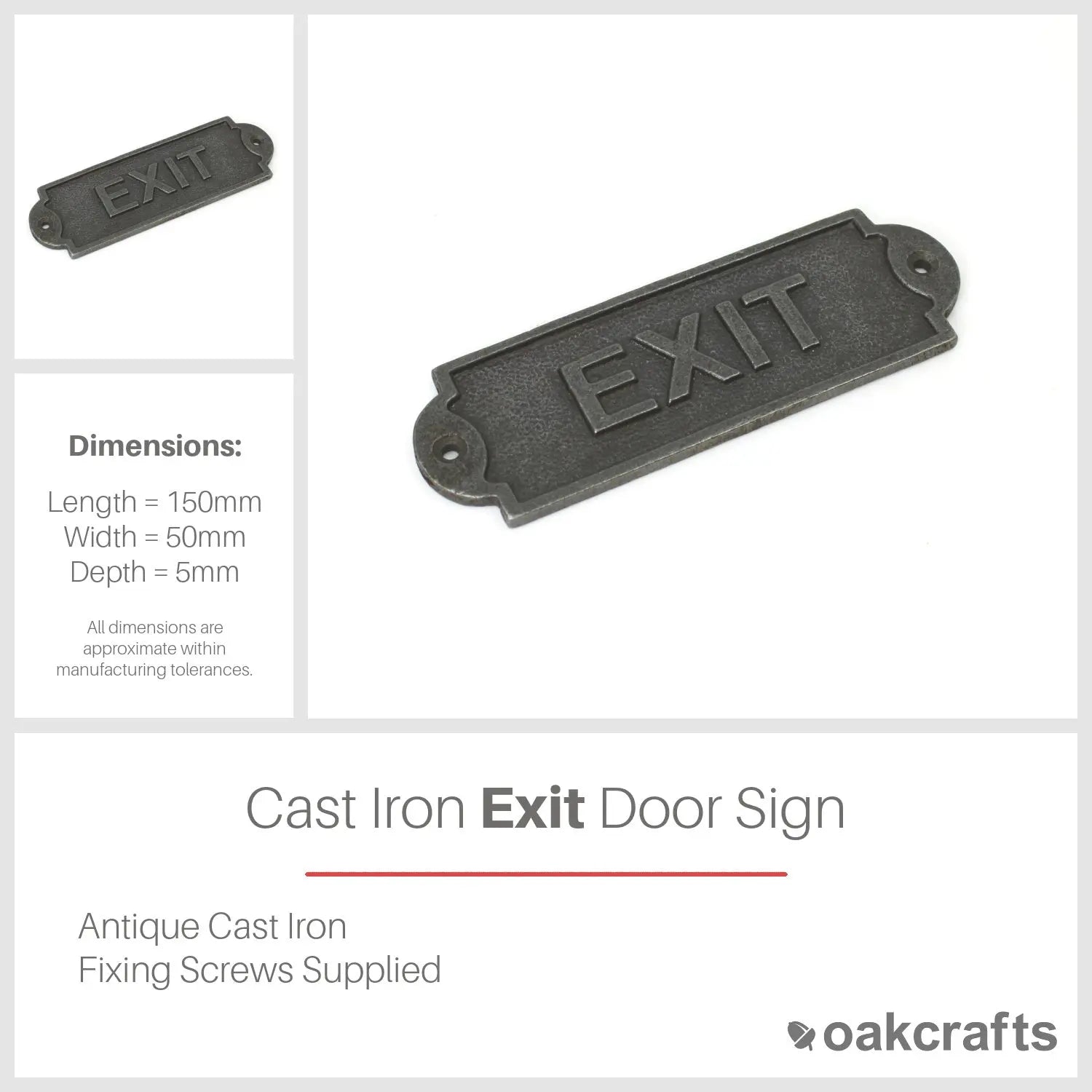 Antique Cast Iron Exit Door Sign/Plaque - 150mm – Oakcrafts