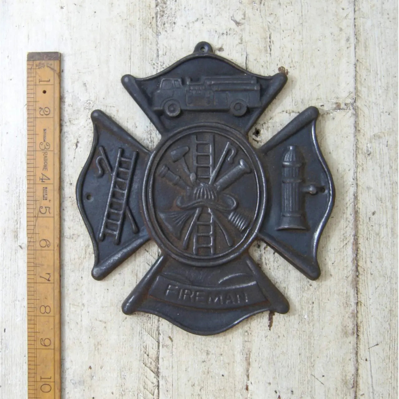 Antique Cast Iron Fireman Emblems Plaque - Unique Decor – Oakcrafts