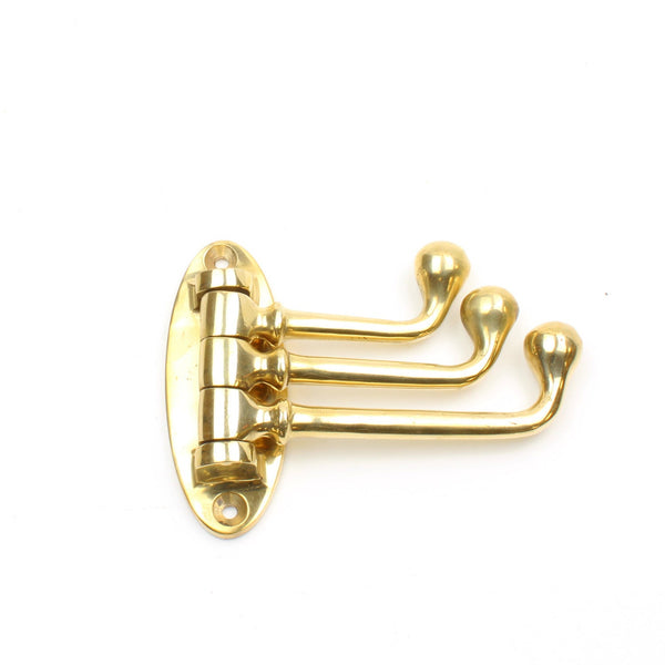 Ball End Swivel Triple Coat Hook in Polished Brass