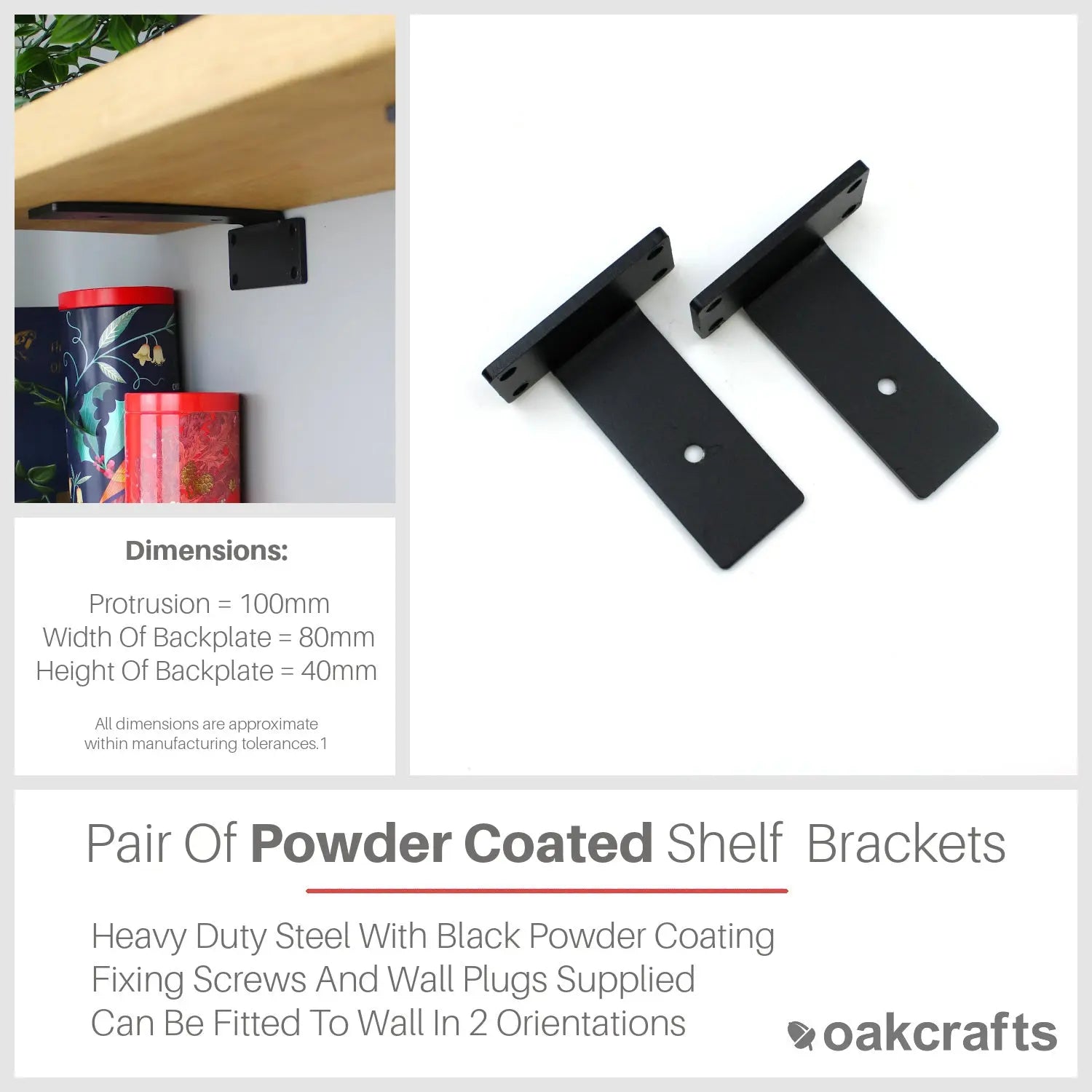 Concealed Shelf Brackets – Durable Black Powder Coated Finish – Oakcrafts