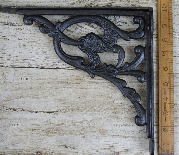 Pair of Antique Cast Iron Serpent Design Shelf Brackets - 245mm x 260mm