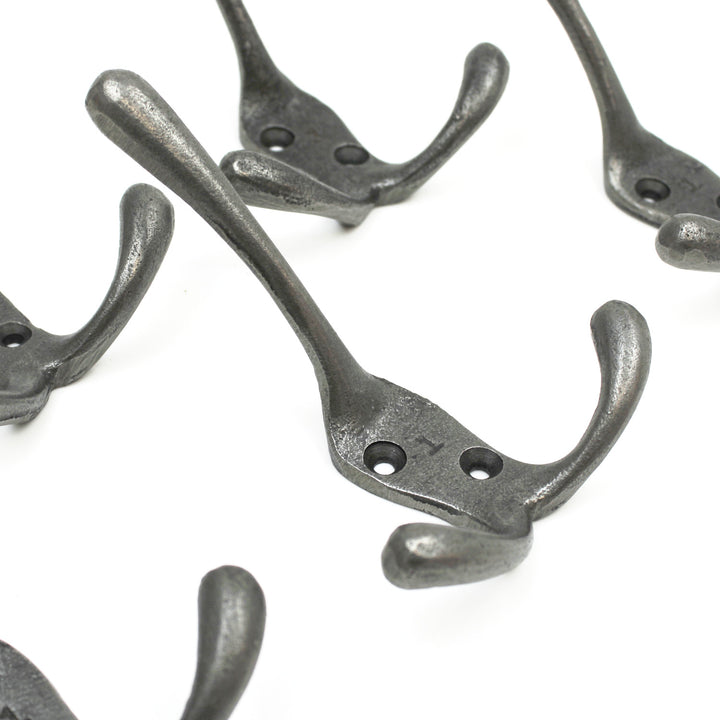 Antique Cast Iron Victorian Triple Coat Hook - Pack of 5 Hooks