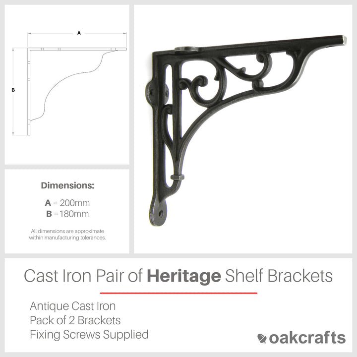 Antique Cast Iron Victorian Style Heritage Shelf Brackets