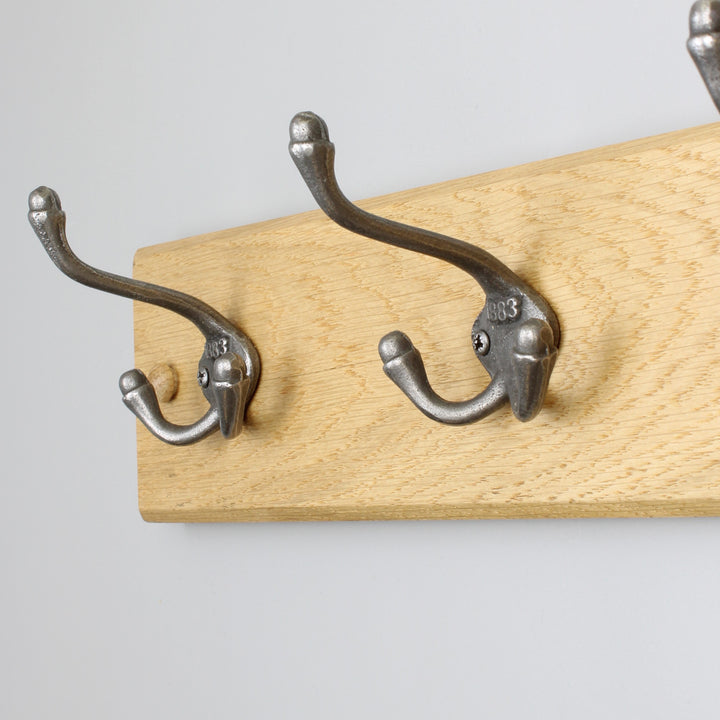 Handcrafted Solid Oak Coat Rack with Cast Iron 1883 Triple Hooks