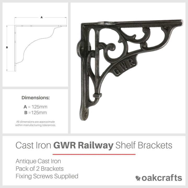 Pair of Antique Cast Iron 'GWR' Railway Victorian Style Shelf Brackets 