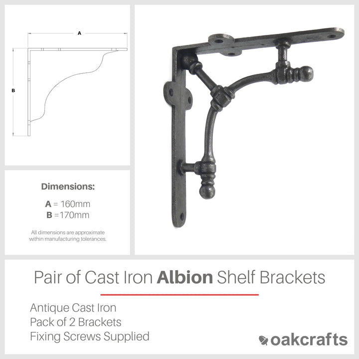 Pair of Antique Cast Iron Albion Shelf Brackets - 160mm x 170mm