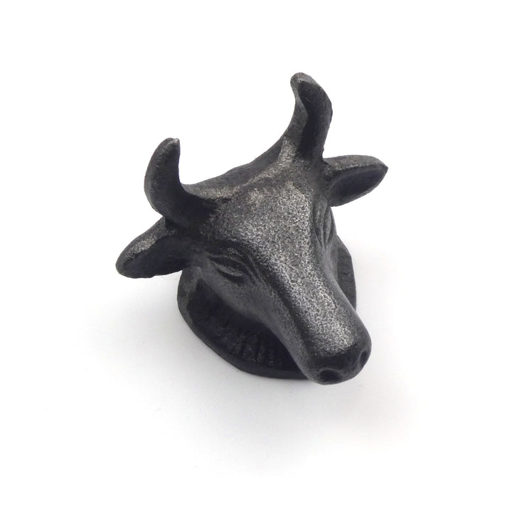 Small Cast Iron Horned Cow Cabinet Knob - Approx 55mm