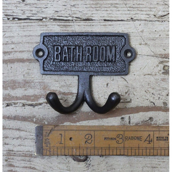 Antique Cast Iron BATHROOM Plaque Double Robe Hook - 90mm