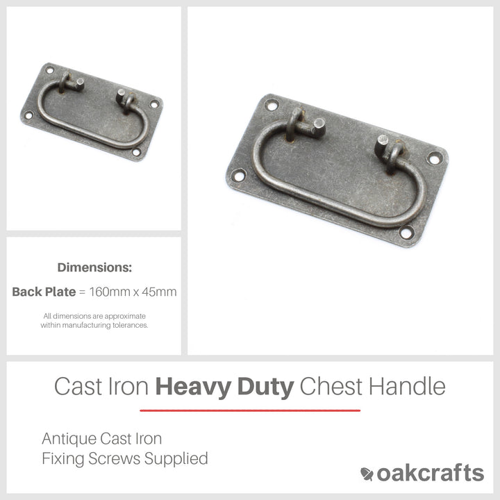 Heavy Duty Chest Lifting Drop Handle Plate Design Antique Iron 100mm