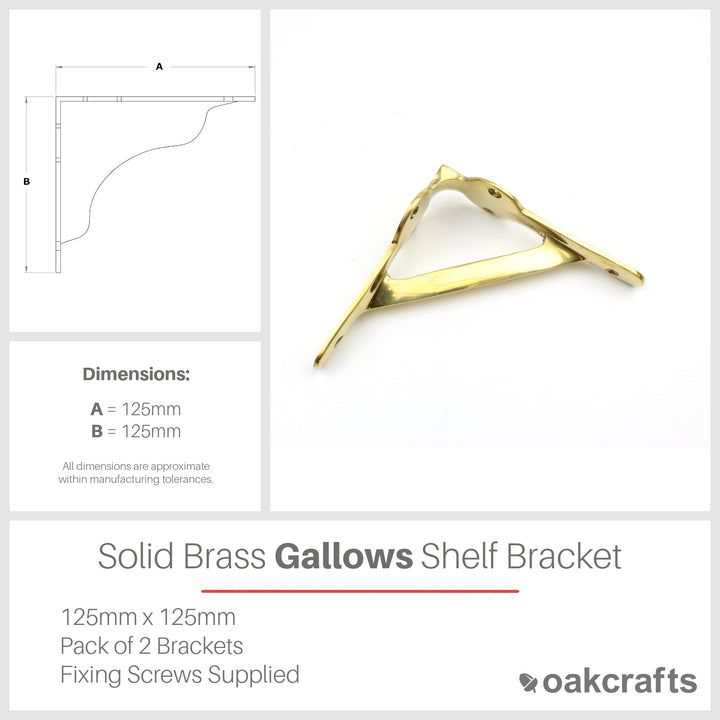 Pair of Solid Brass Gallows Style Shelf Brackets