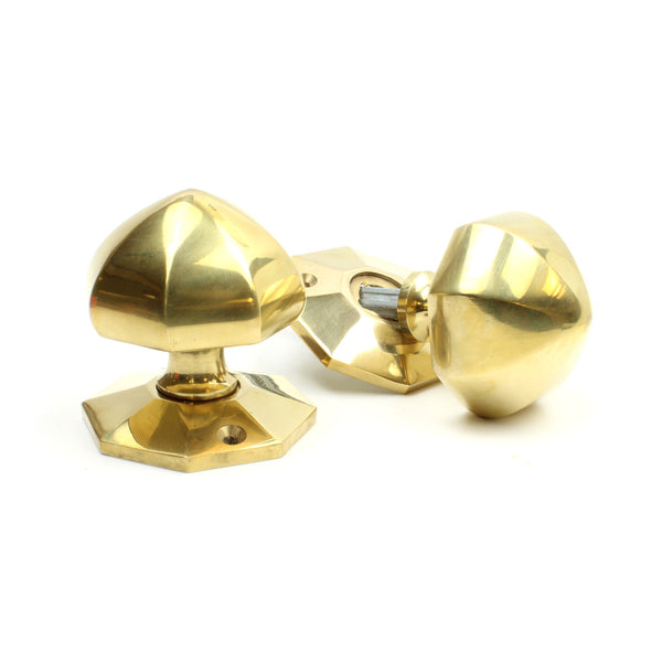 Octagonal Door Knob Set Solid Brass 65mm