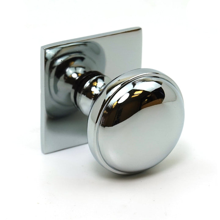Chrome on Solid Brass Cabinet Knob with Plate - 32mm Diameter