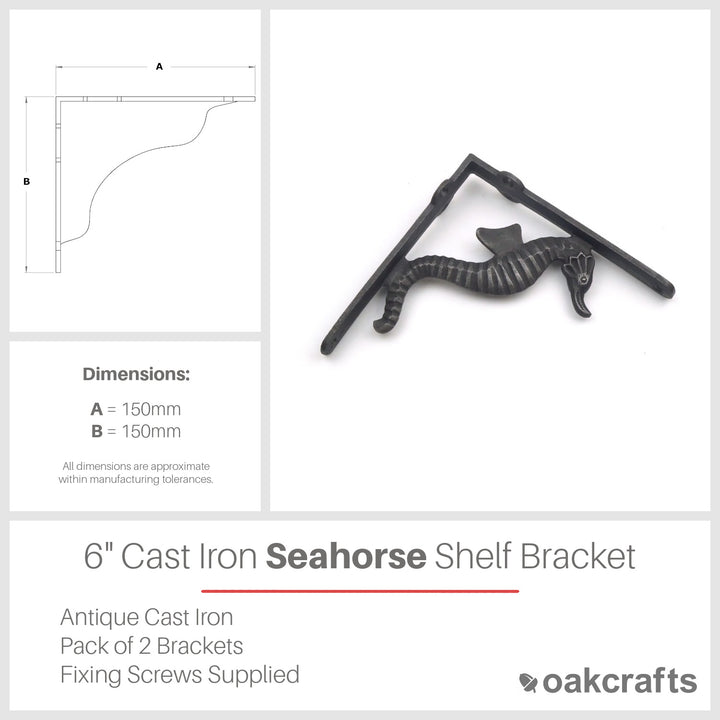 Pair of Cast Iron Seahorse Design Shelf Brackets