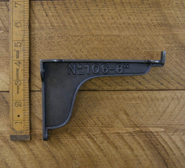 Pair of Antique Cast Iron Lipped Edge Railway No.106-8" Window Box Shelf Brackets - 150mm