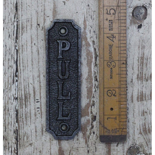 Antique Cast Iron PULL Plaque Finger Plate Door Sign - 35mm x 120mm