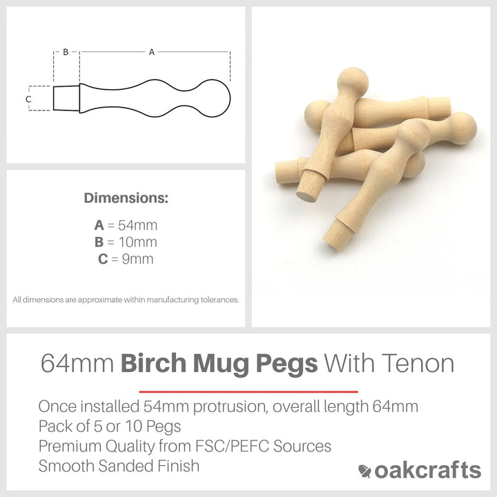 Birch Mug/Utility Peg With Tenon - 64mm