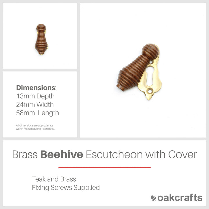 Beehive Escutcheon with Cover in Teak and Brass