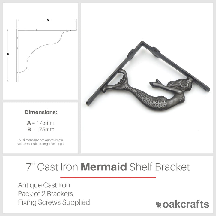 Pair of Cast Iron Mermaid Design Shelf Brackets