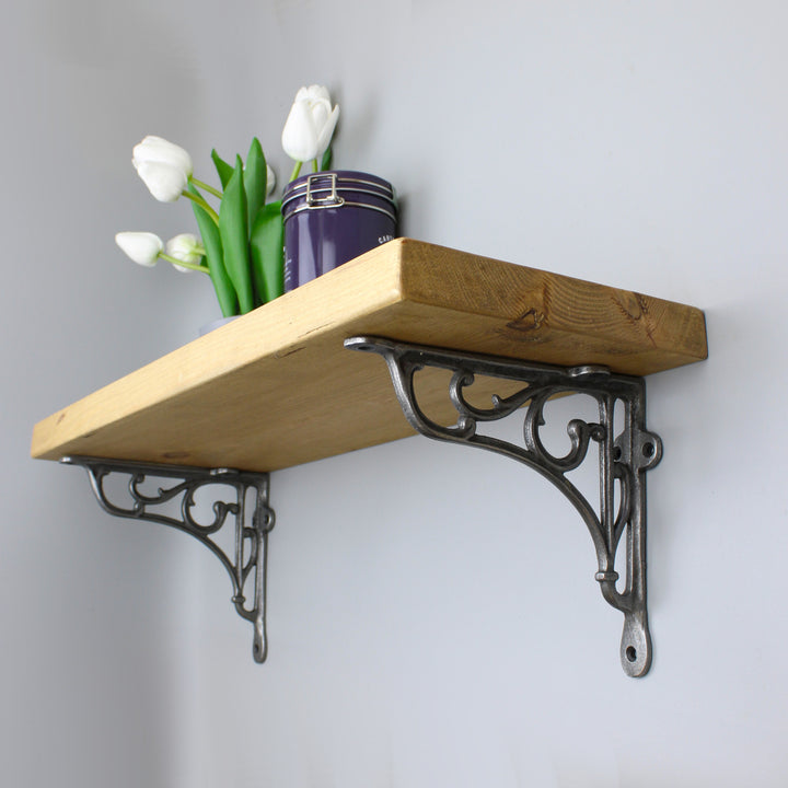 Reclaimed Wooden Shelf with a Choice of Victorian Brackets -210mm Shelf