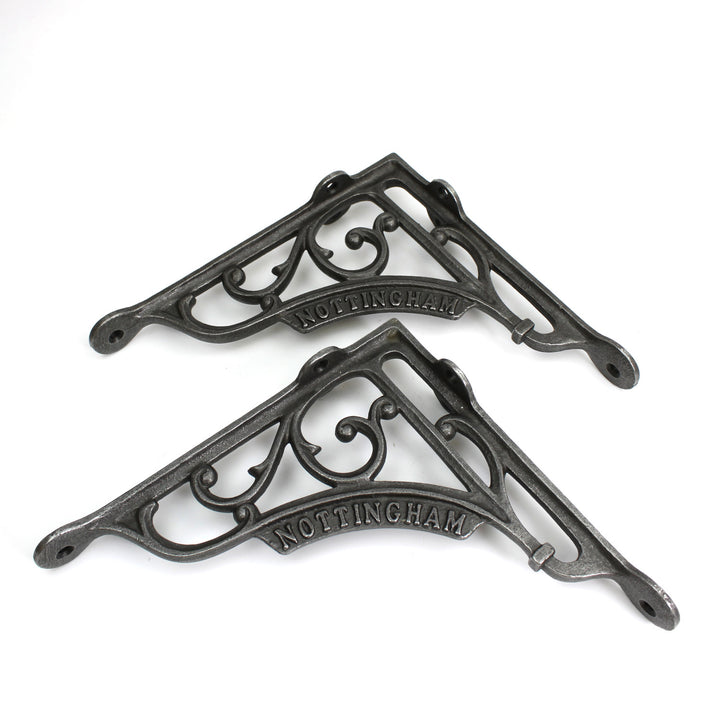 Pair of Antique Cast Iron Victorian Style Nottingham Shelf Brackets 180mm x 190mm