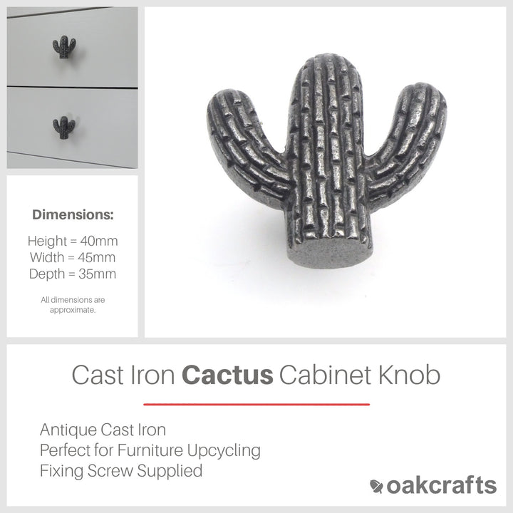 Small Cast Iron Cactus Cabinet Knob - Approx 45mm
